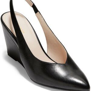 NEW Cole Haan Elnora Leather Slingback Wedge Pumps Heels Shoes, Black, 6